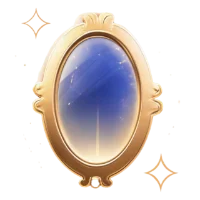 Ilustración de un espejo mágico ovalado con marco dorado ornamentado que refleja un cielo estrellado nocturno.